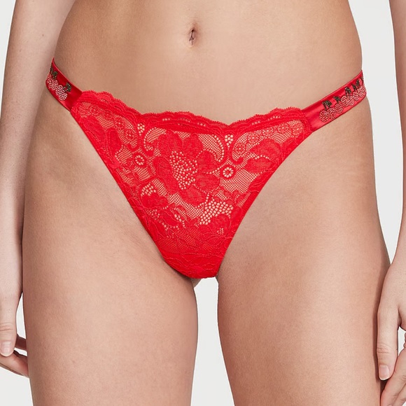 Victoria’s Secret Cherry 🍒 Shine Strap Lace Thong Panty - Picture 3 of 7